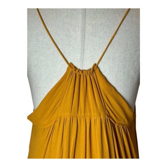Zara Dress Women Small Mustard Yellow V Neckline Strappy Shoulders Pleated Maxi - Picture 8 of 13